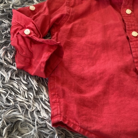 Janie & Jack Red Linen and Blue Cotton Button Down Shirt Bundle Sz 12-18 - Picture 10 of 16